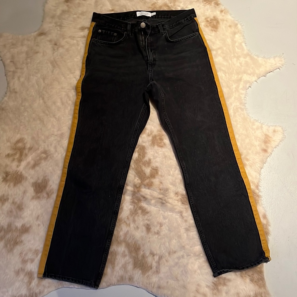 & Other Stories Panel Stripe Black Wash Jeans Size 29